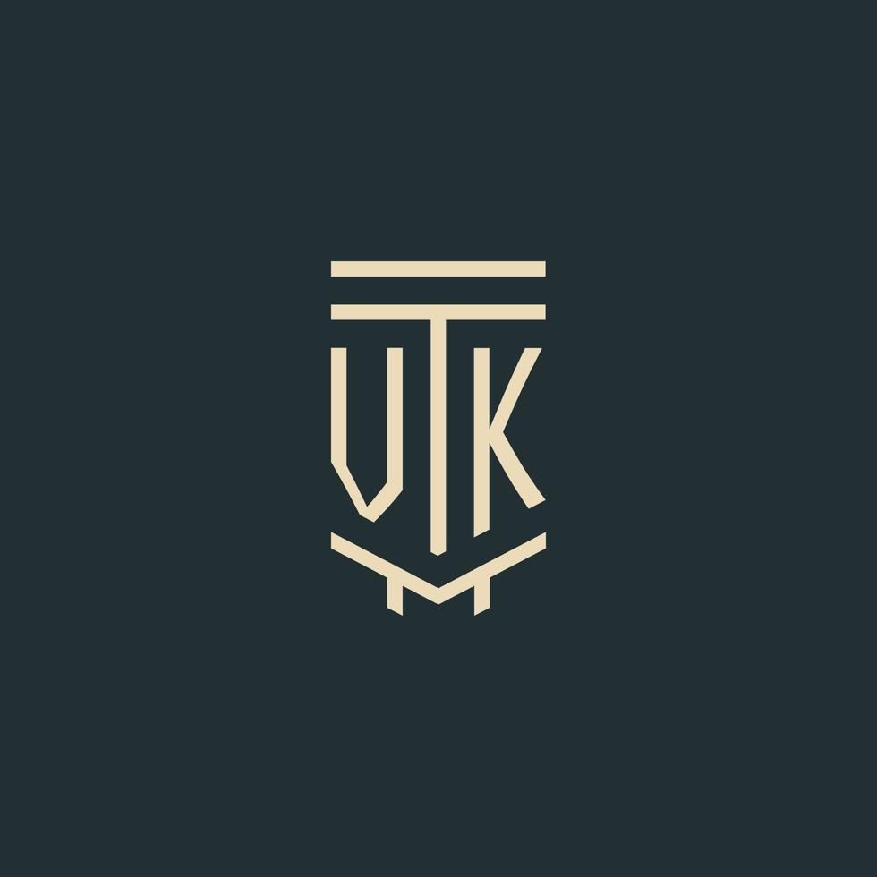 VK initial monogram with simple line art pillar logo designs vector