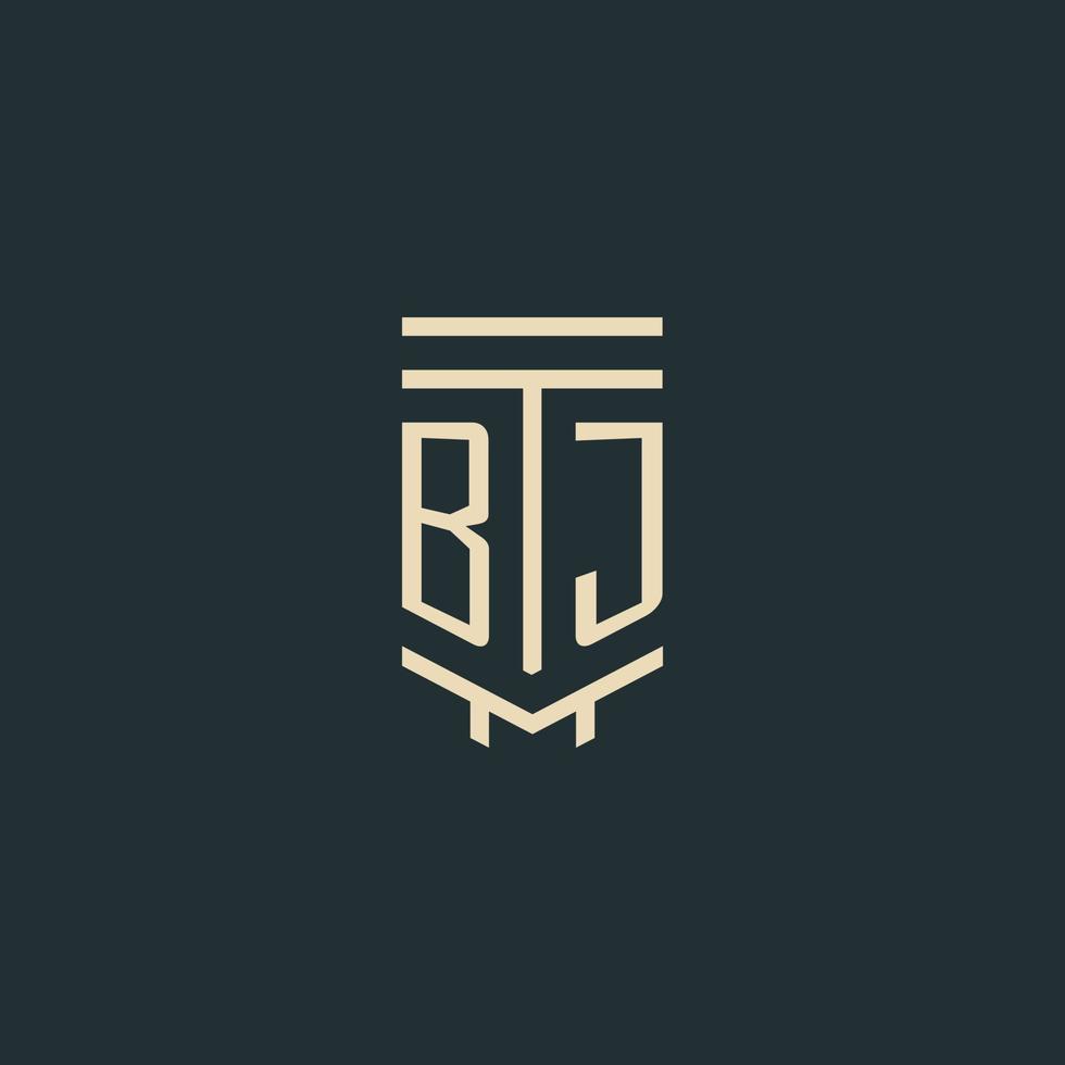 BJ initial monogram with simple line art pillar logo designs vector