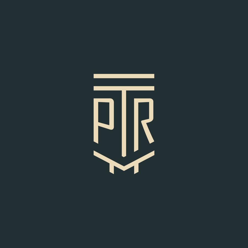 PR initial monogram with simple line art pillar logo designs vector