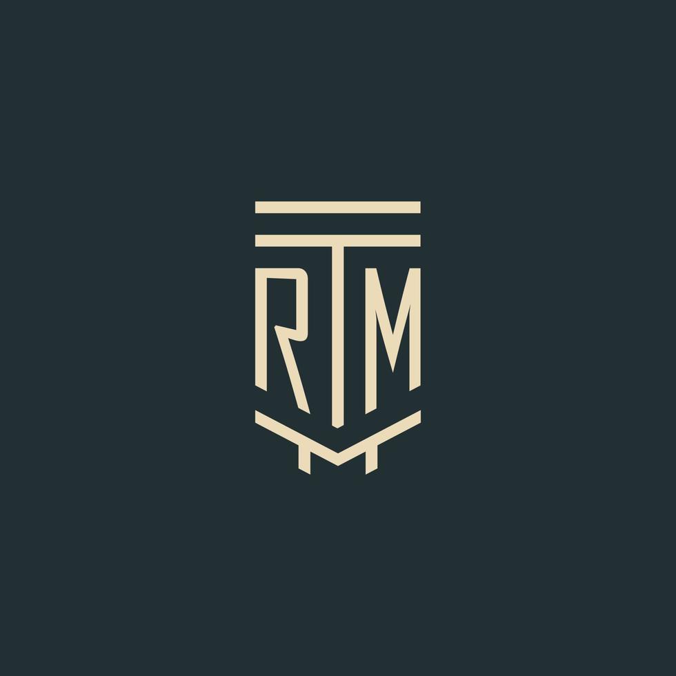 RM initial monogram with simple line art pillar logo designs vector