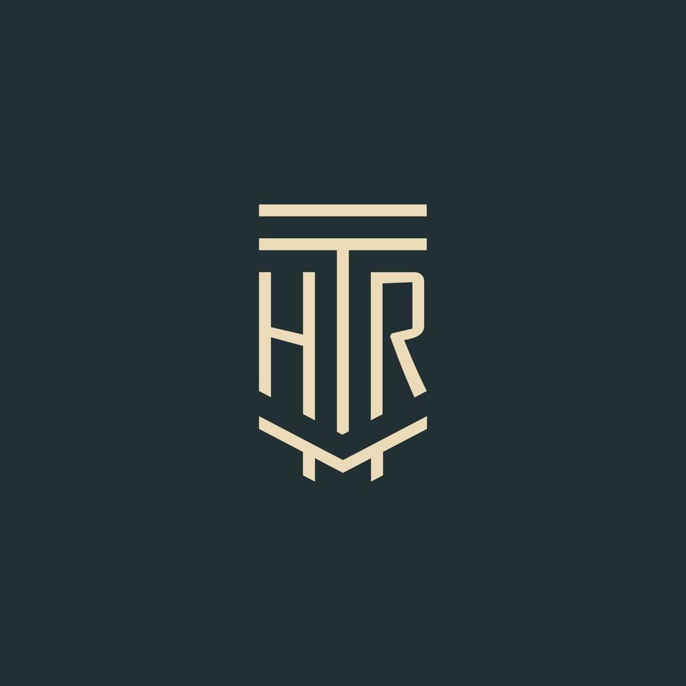 monograma inicial hr con diseños de logotipo de pilar de arte de línea simple vector