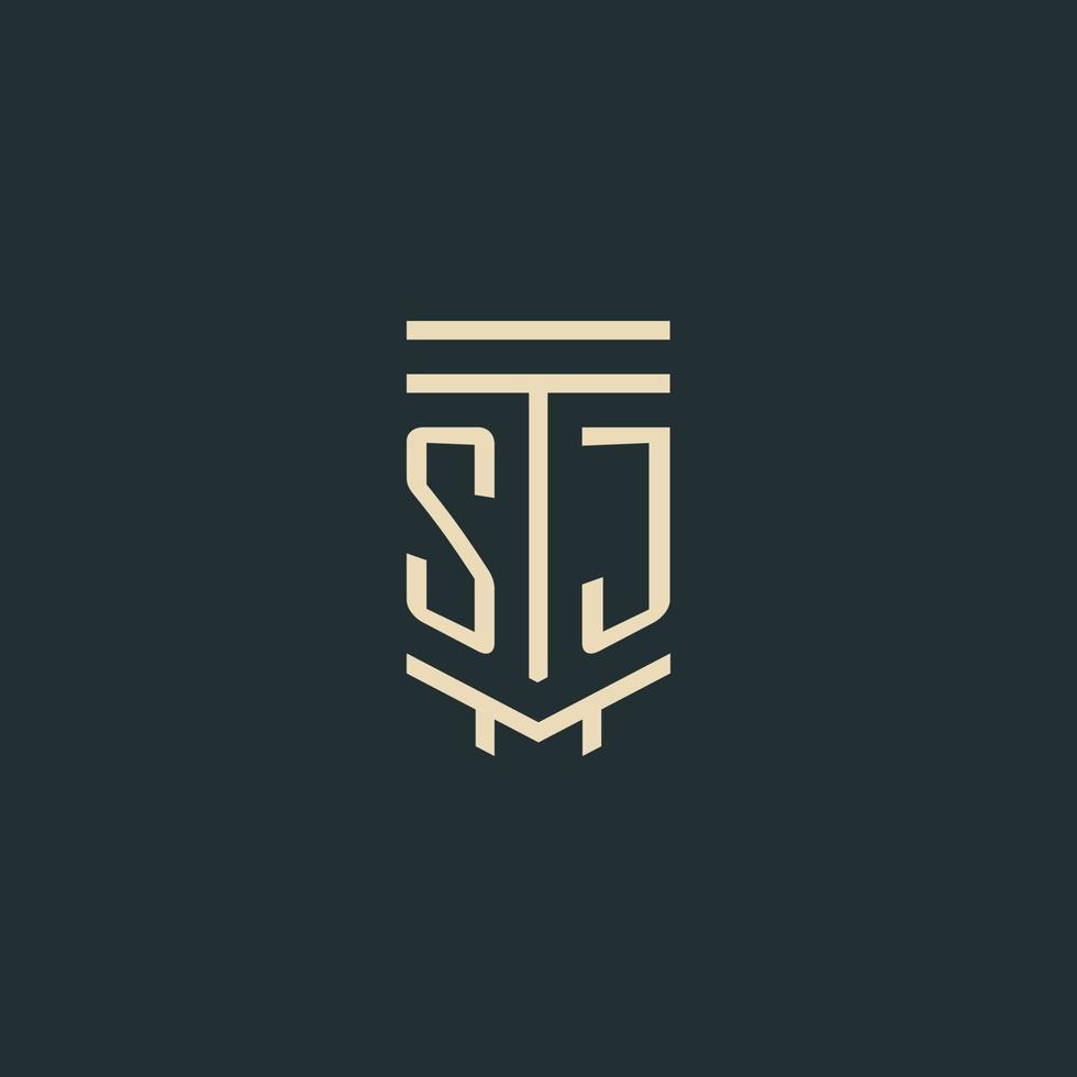monograma inicial sj con diseños de logotipo de pilar de arte de línea simple vector