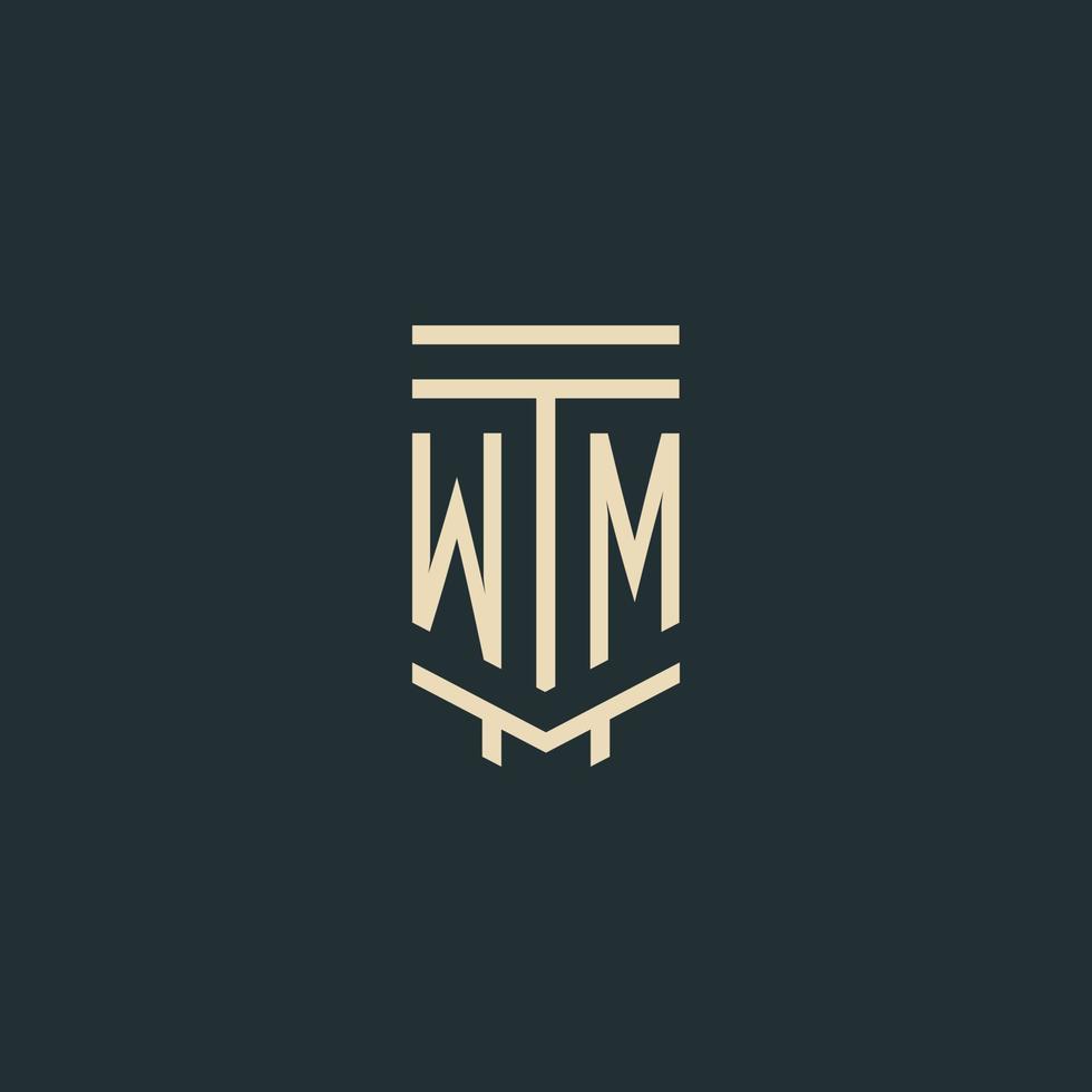 monograma inicial de wm con diseños de logotipo de pilar de arte de línea simple vector