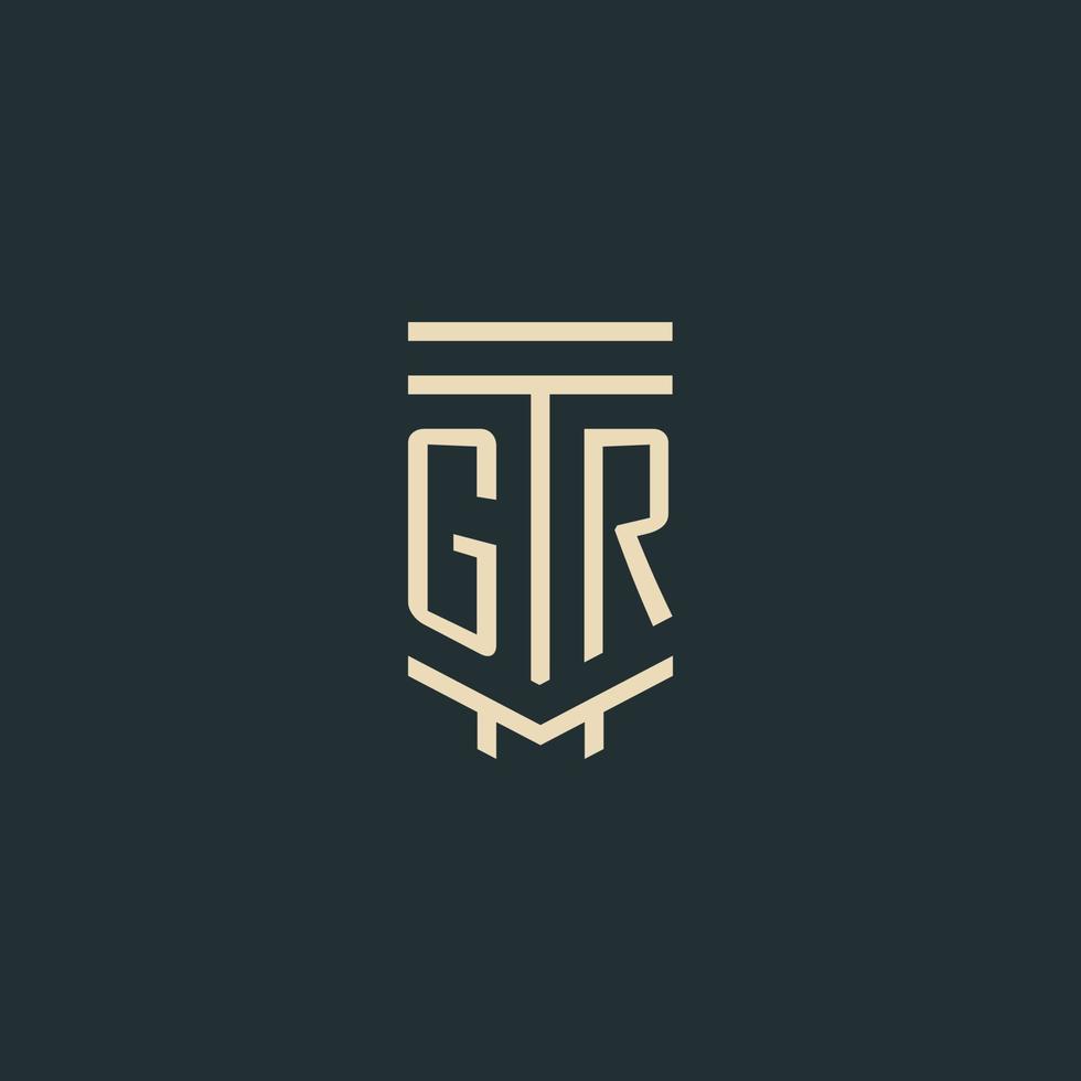 GR initial monogram with simple line art pillar logo designs vector