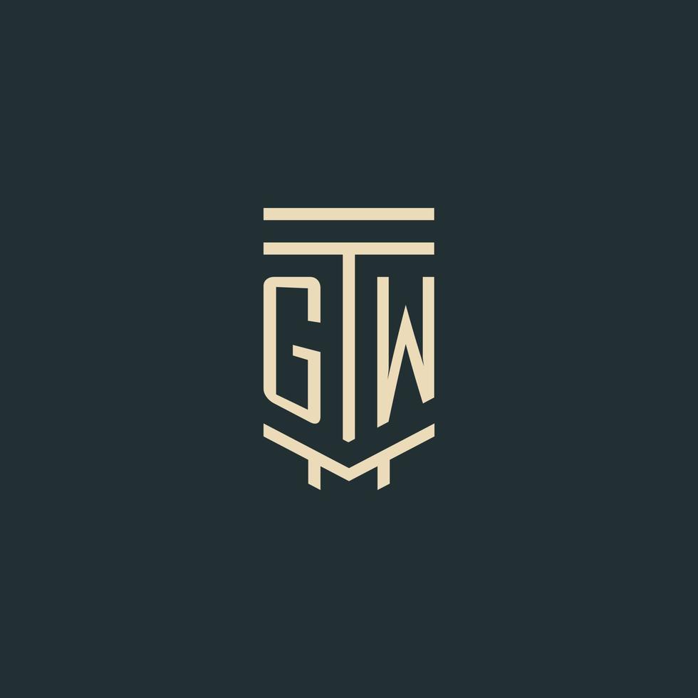 GW initial monogram with simple line art pillar logo designs vector