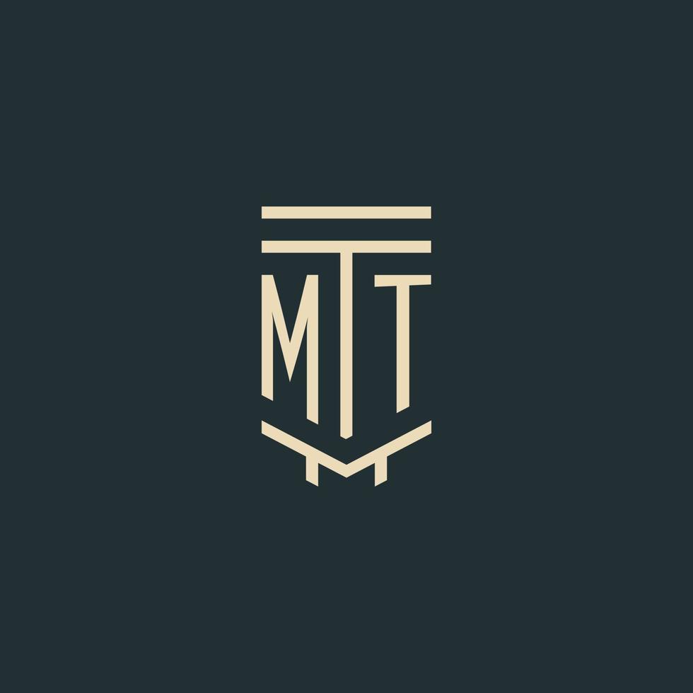 MT initial monogram with simple line art pillar logo designs vector