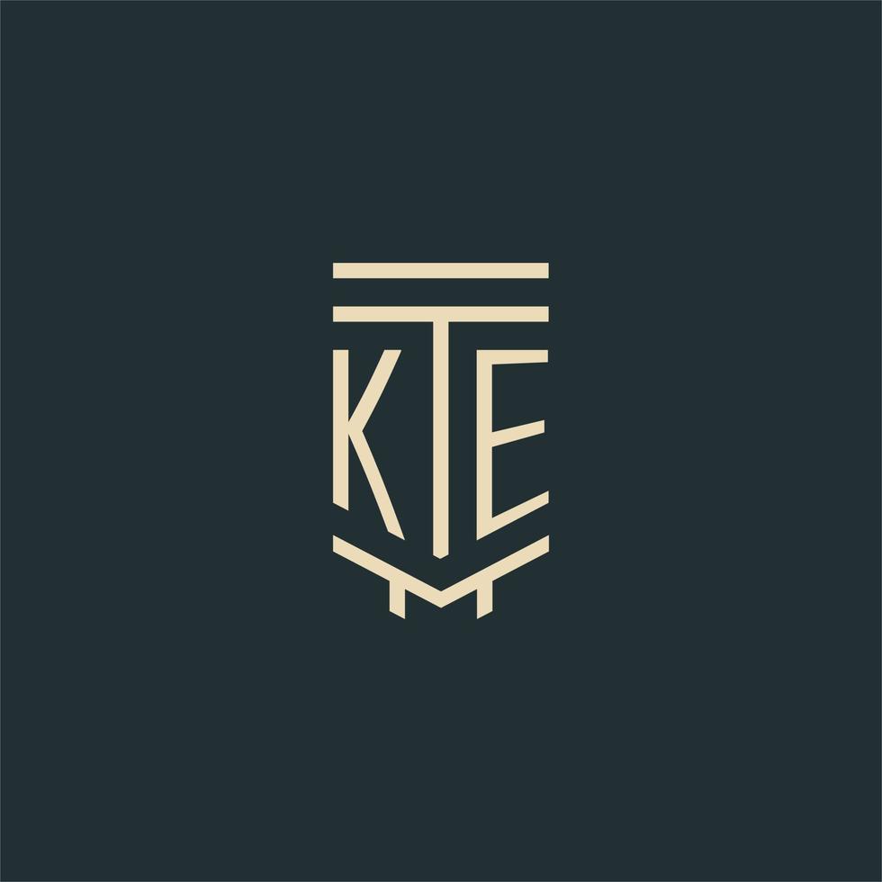 KE initial monogram with simple line art pillar logo designs vector