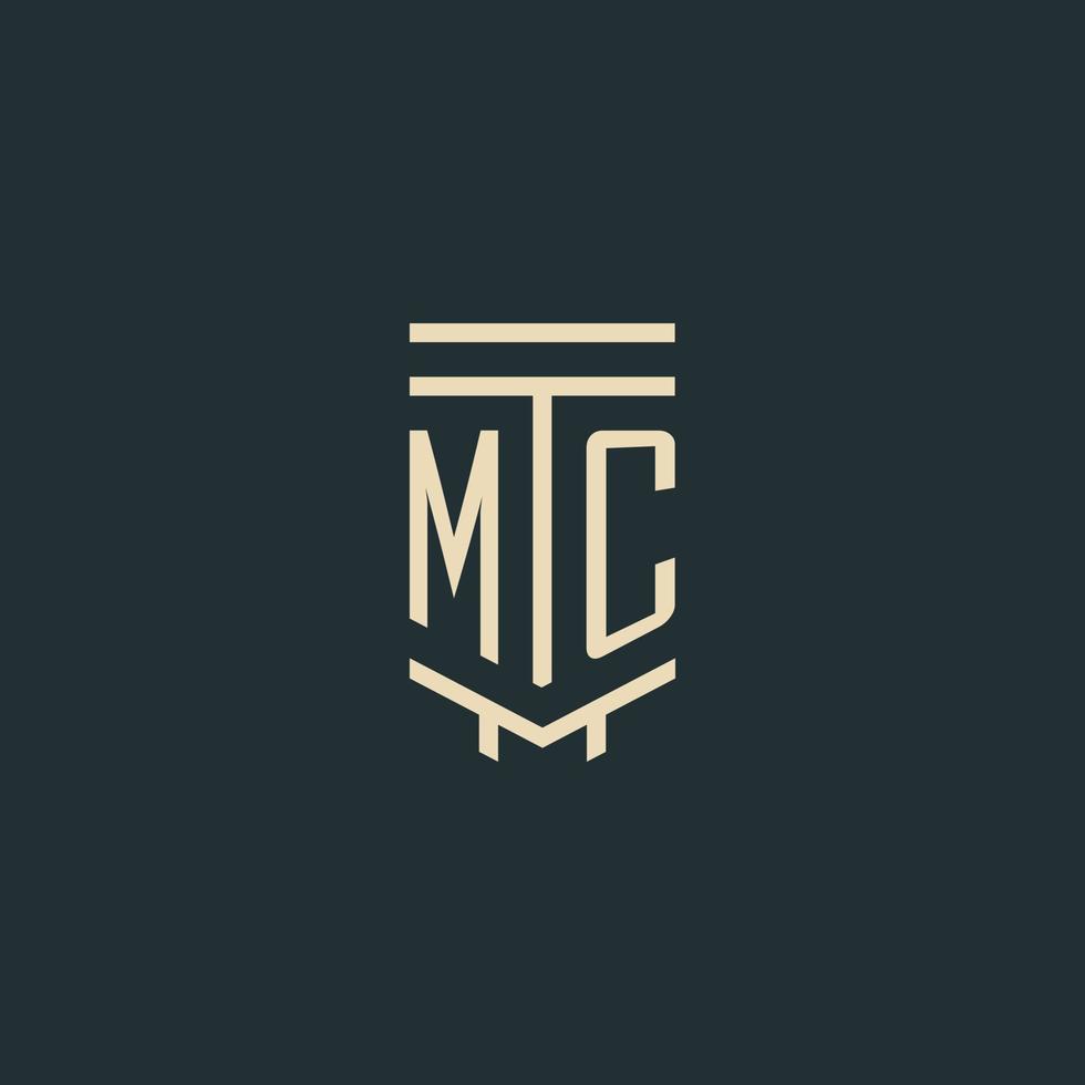 MC initial monogram with simple line art pillar logo designs vector