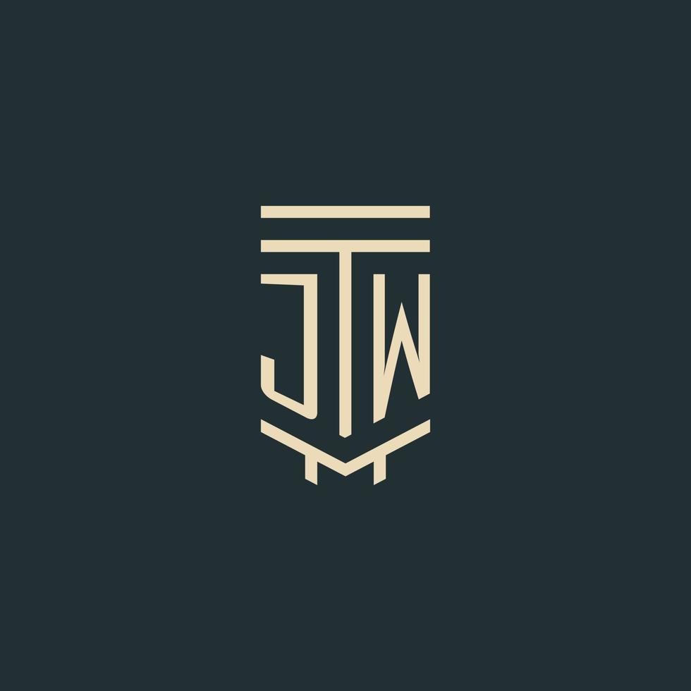 JW initial monogram with simple line art pillar logo designs vector