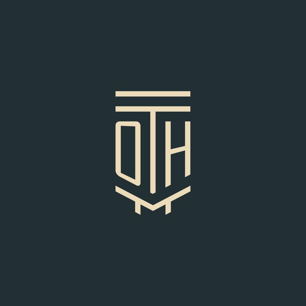 OH initial monogram with simple line art pillar logo designs vector