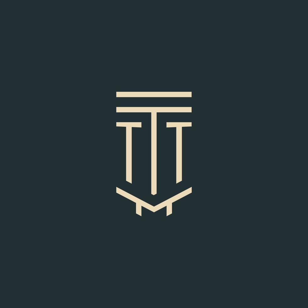 monograma inicial tt con diseños de logotipo de pilar de arte de línea simple vector