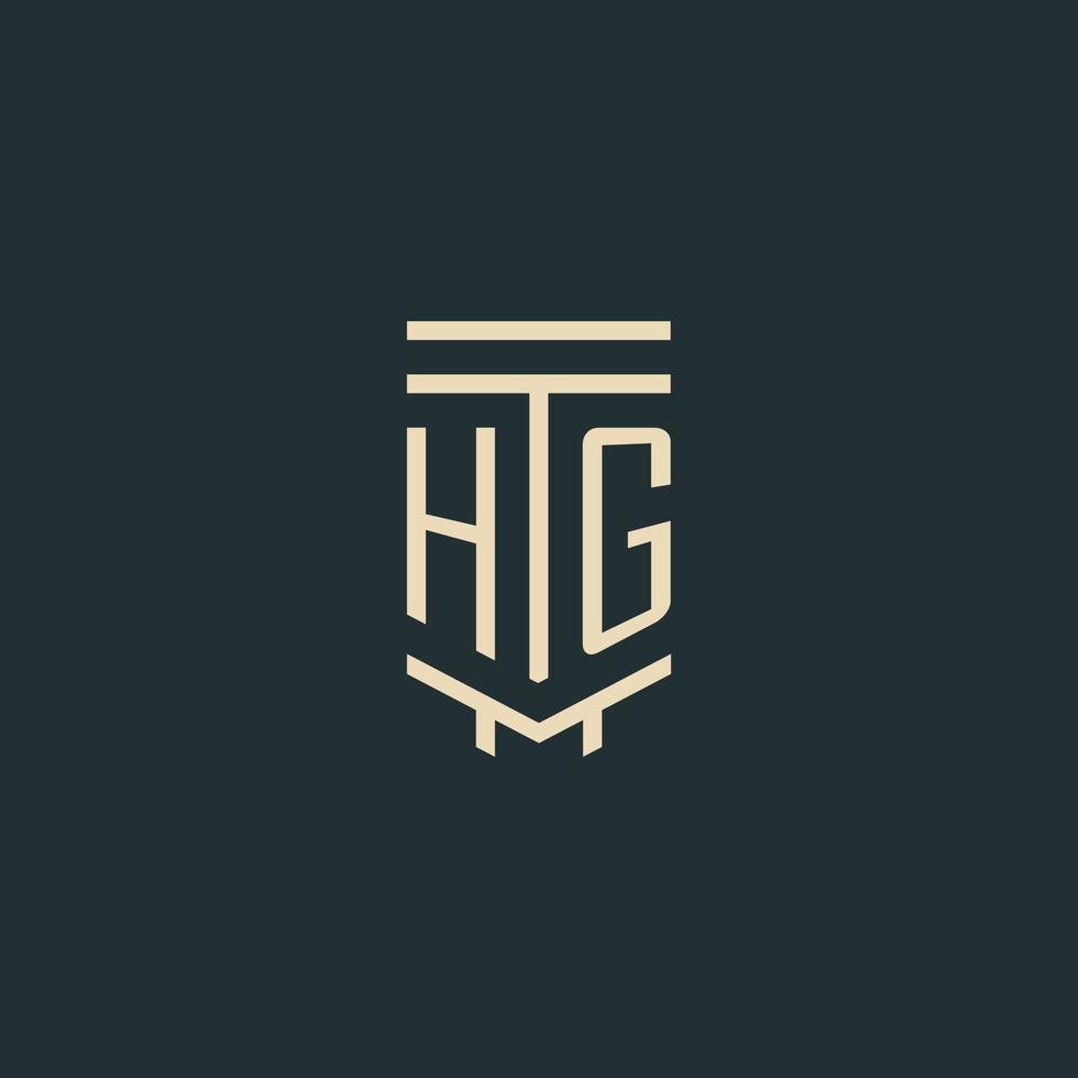 monograma inicial hg con diseños de logotipo de pilar de arte de línea simple vector