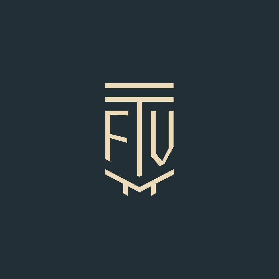 FV initial monogram with simple line art pillar logo designs vector