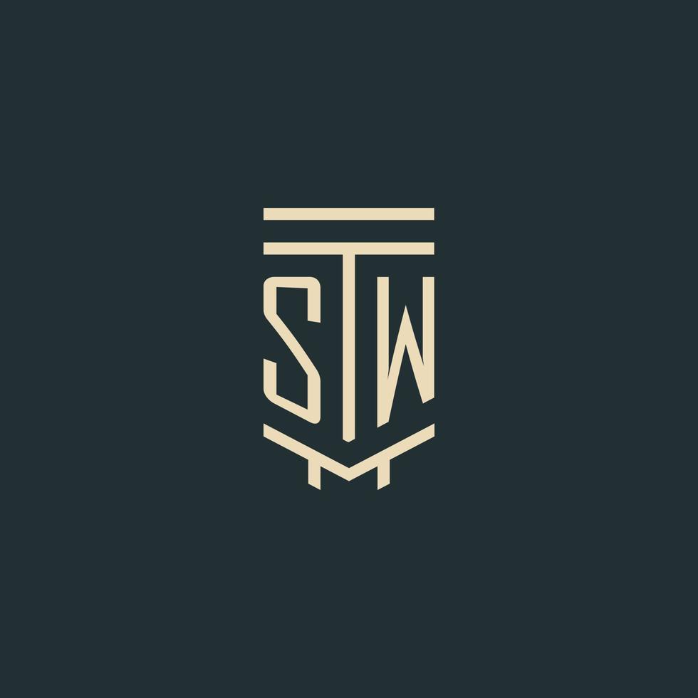 SW initial monogram with simple line art pillar logo designs vector