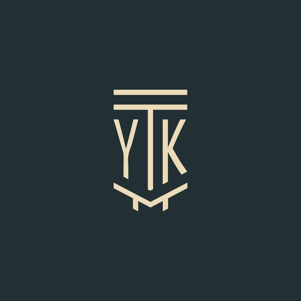 monograma inicial yk con diseños de logotipo de pilar de arte de línea simple vector