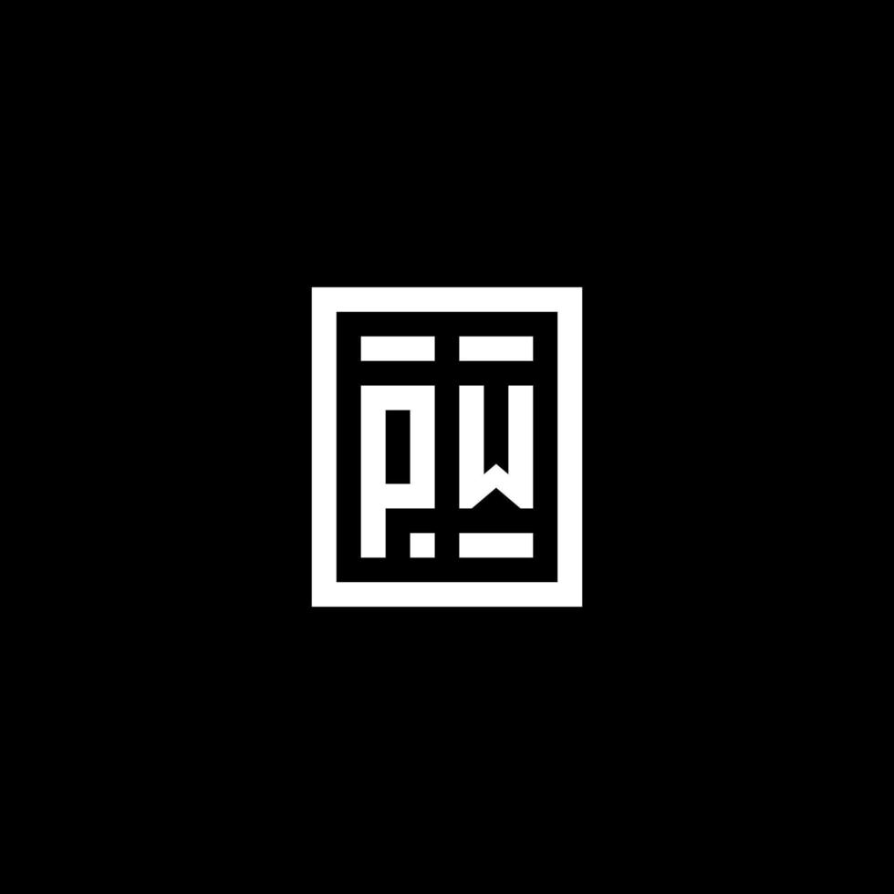 PW initial logo with square rectangular shape style vector