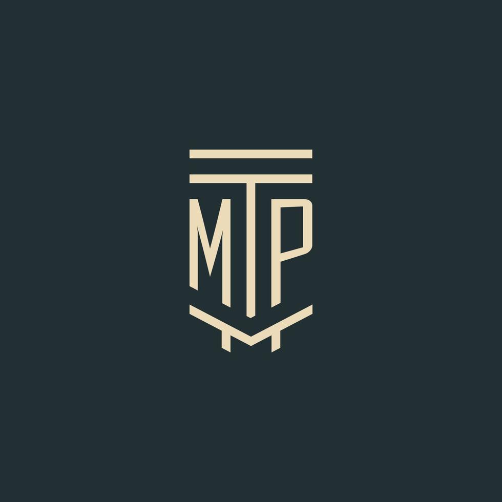 MP initial monogram with simple line art pillar logo designs vector