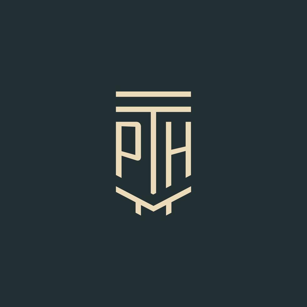 monograma inicial de ph con diseños de logotipo de pilar de arte de línea simple vector