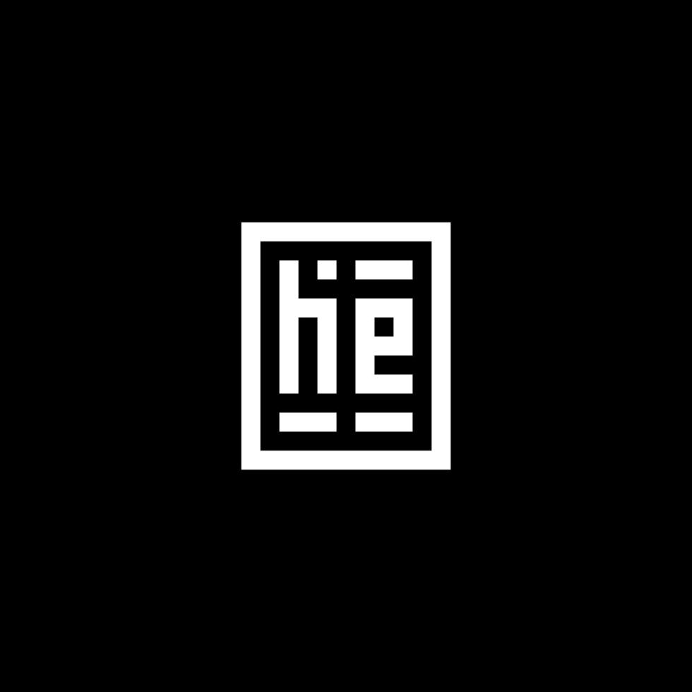 HE initial logo with square rectangular shape style vector