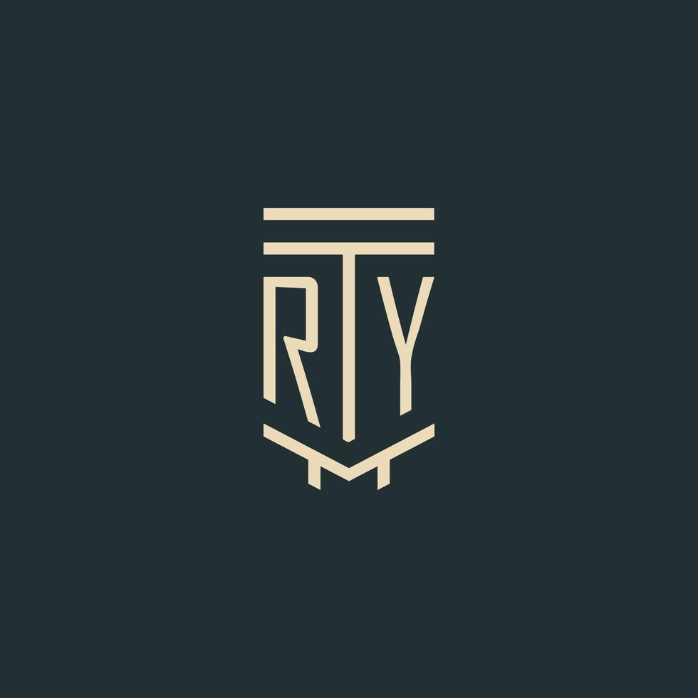 RY initial monogram with simple line art pillar logo designs vector