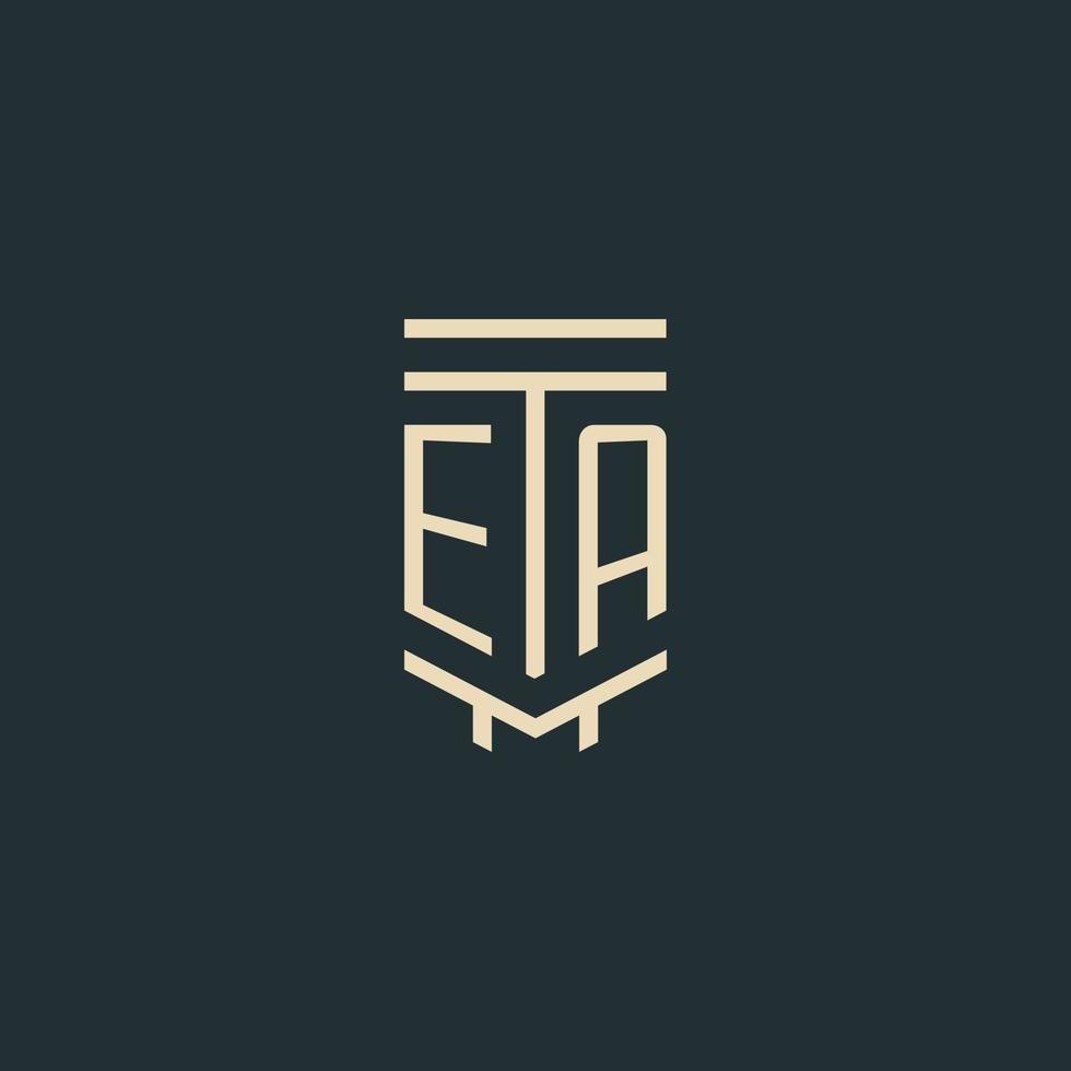 monograma inicial de ea con diseños de logotipo de pilar de arte de línea simple vector