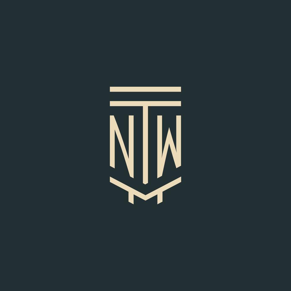 monograma inicial nw con diseños de logotipo de pilar de arte de línea simple vector