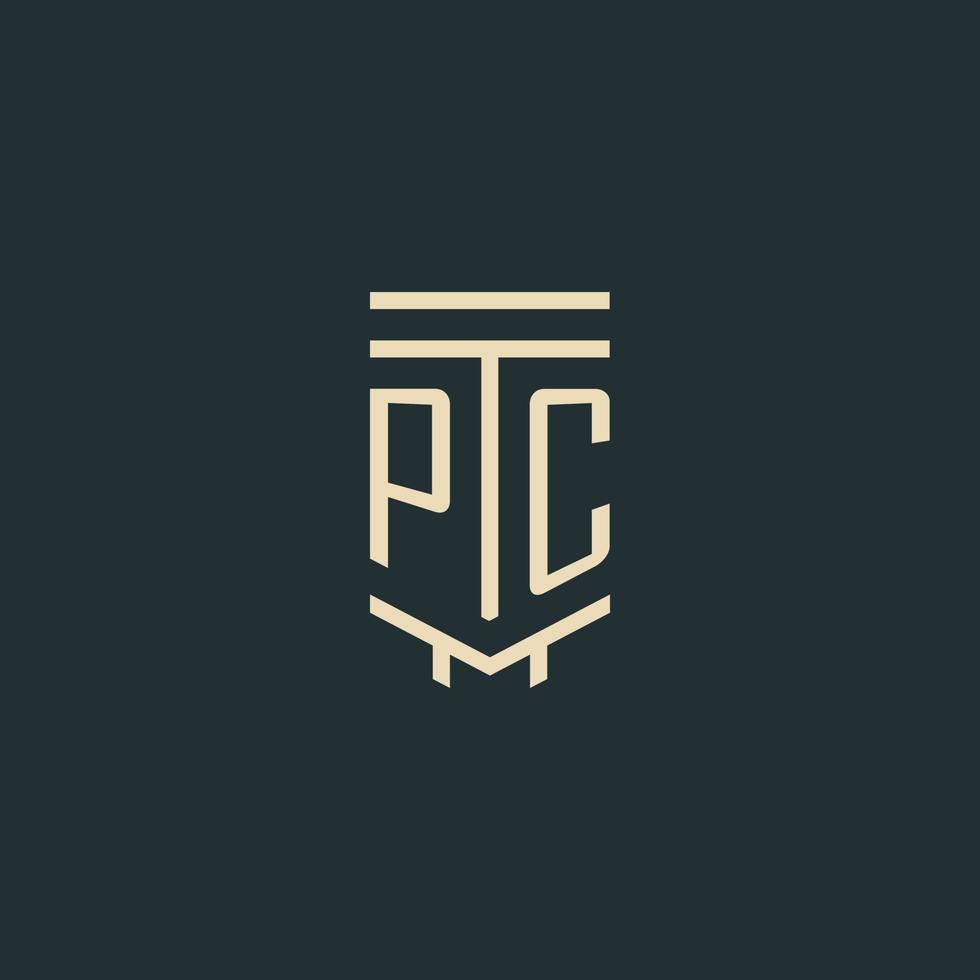 PC initial monogram with simple line art pillar logo designs vector