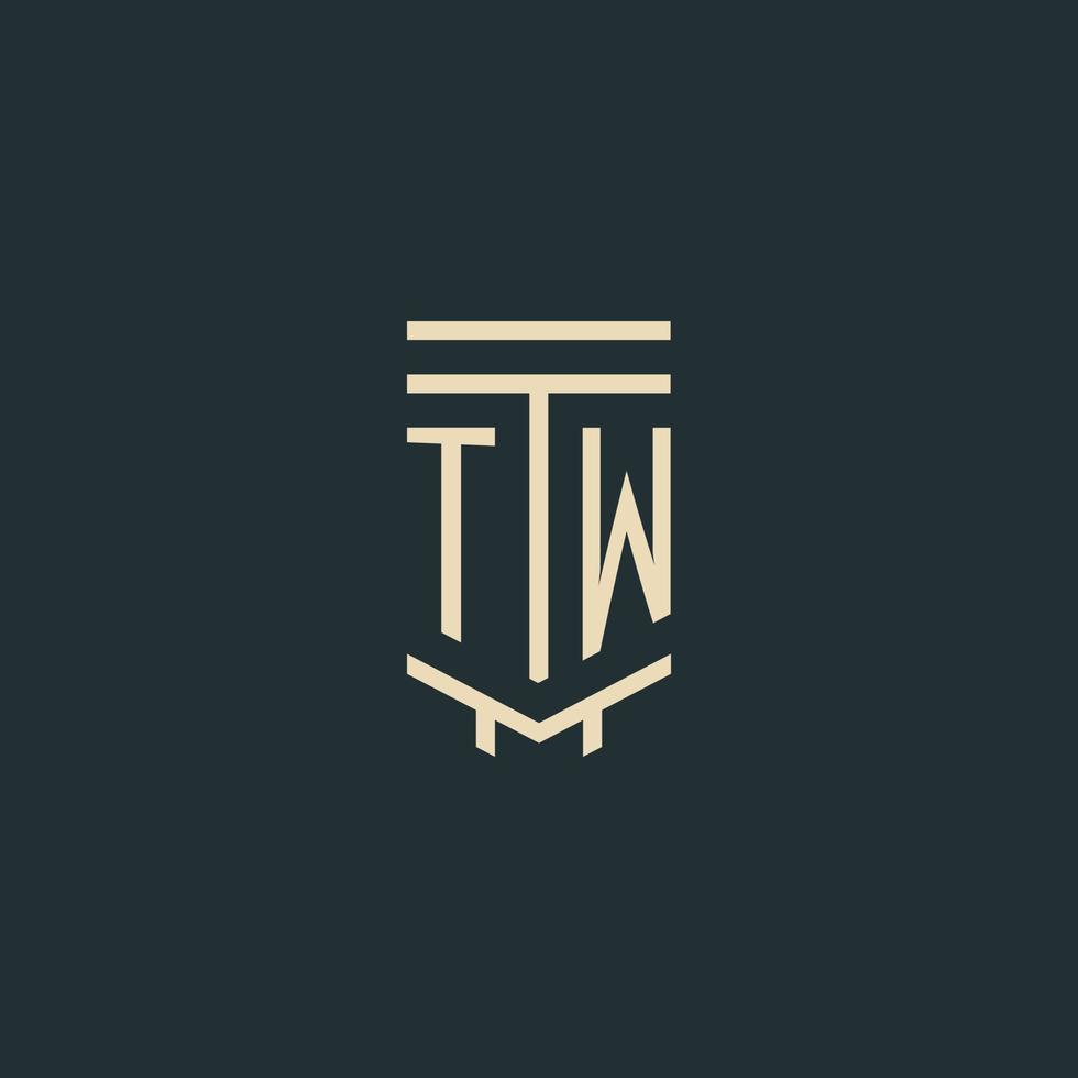 TW initial monogram with simple line art pillar logo designs vector