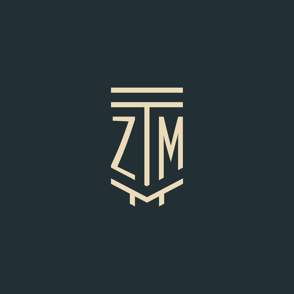 monograma inicial zm con diseños de logotipo de pilar de arte de línea simple vector