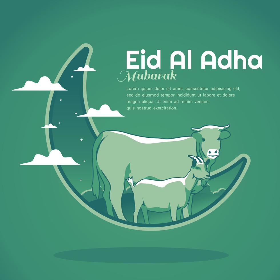 eid al adha mubarak cabra vaca cartel vector ilustración