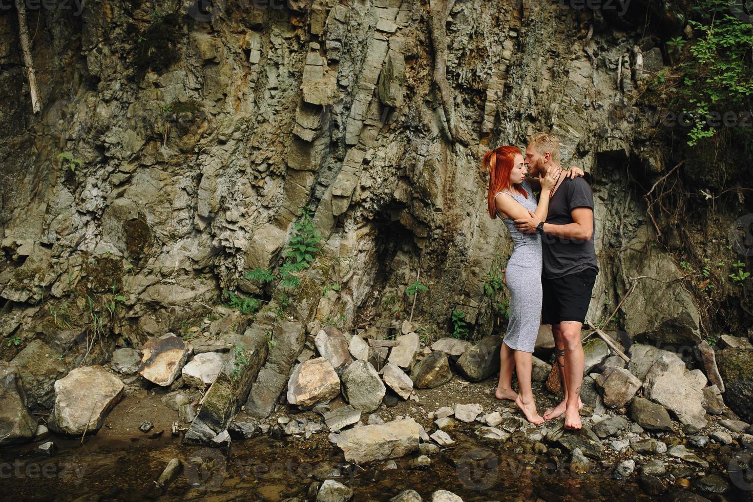 beautiful couple on the background of forest photo