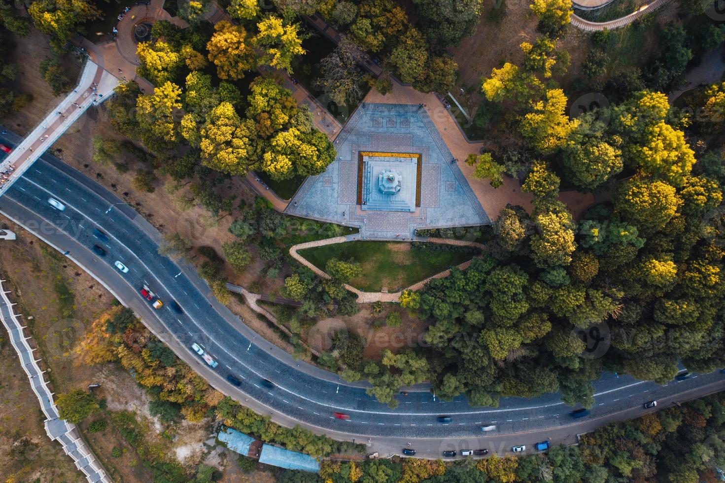 Aerial drone view of new pedestrian bridge from above photo