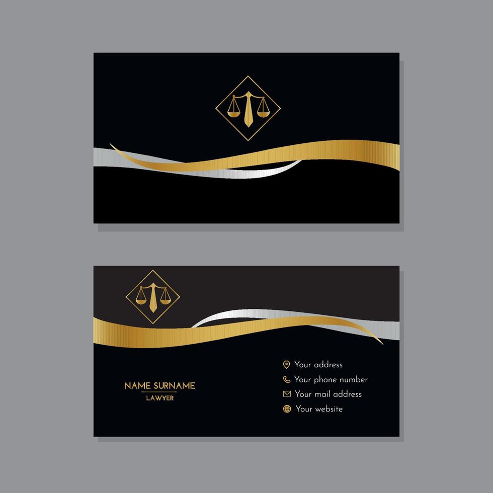 Lawyer business card with gold and silver shapes vector