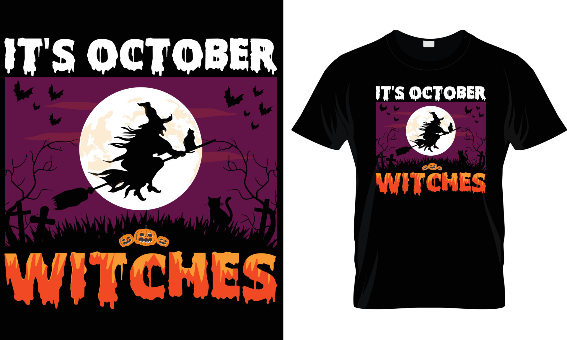 It’s october witches t-shirt design graphic. 11490480 Vector Art at