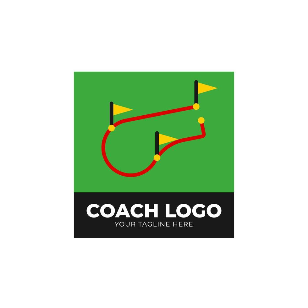 Flat field whistle coach checkpoint flag route circuit logo icon illustration vector