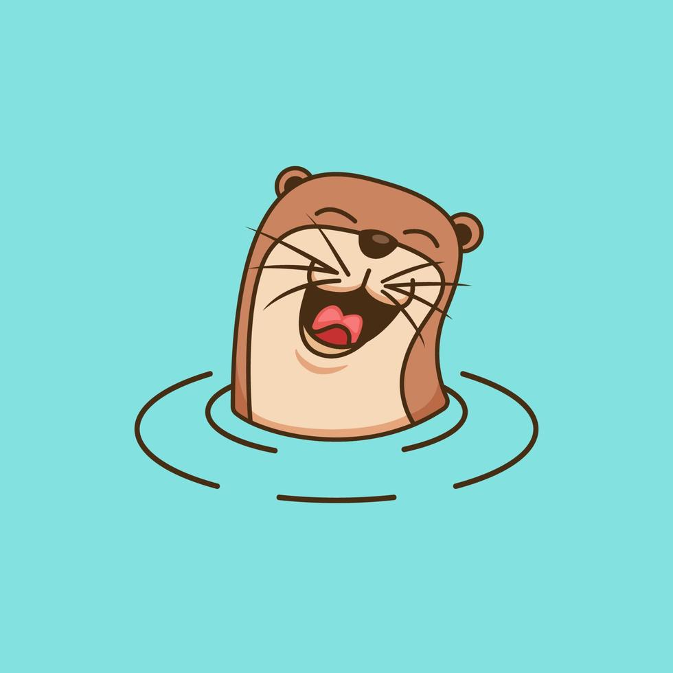 Happy laughing cute otter logo design symbol illustration vector