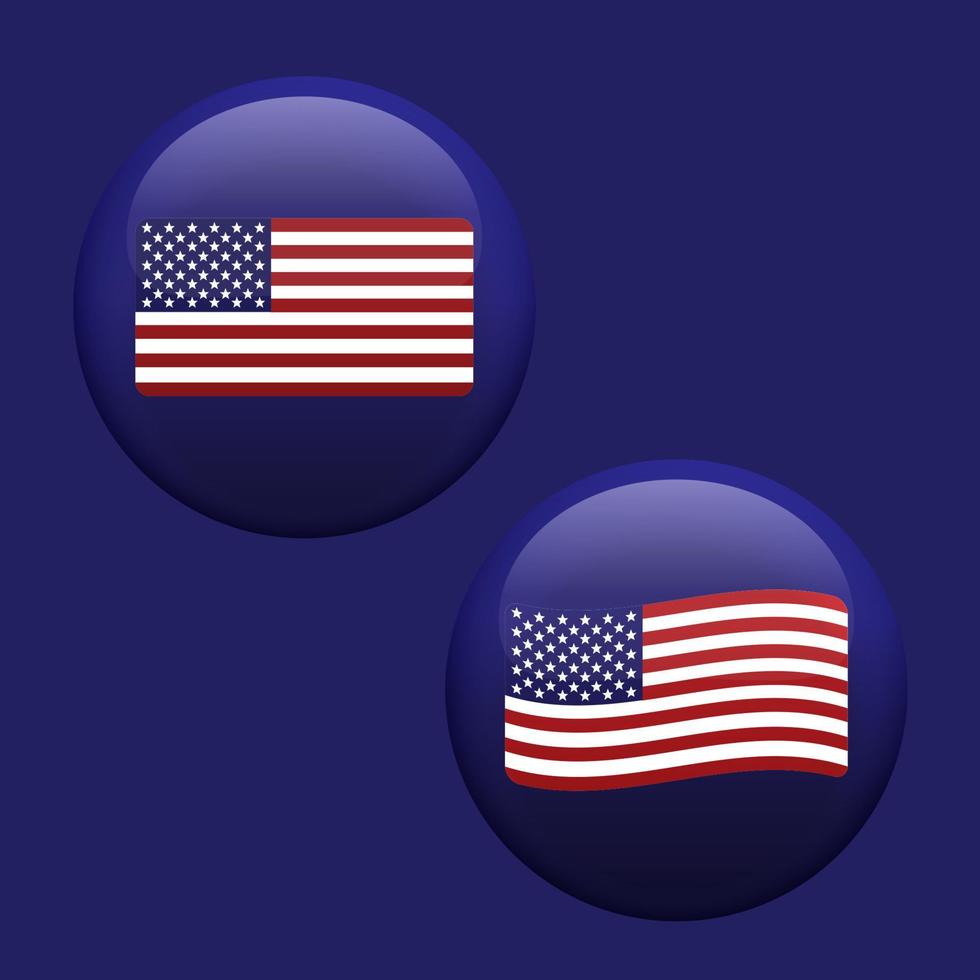 American USA waving flag set inside blue glossy bubble button effect vector