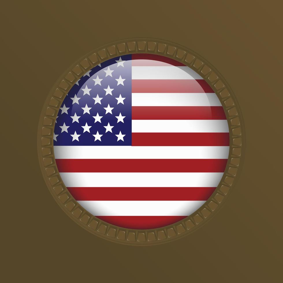 Glossy American America USA flag inside circle military frame button vector