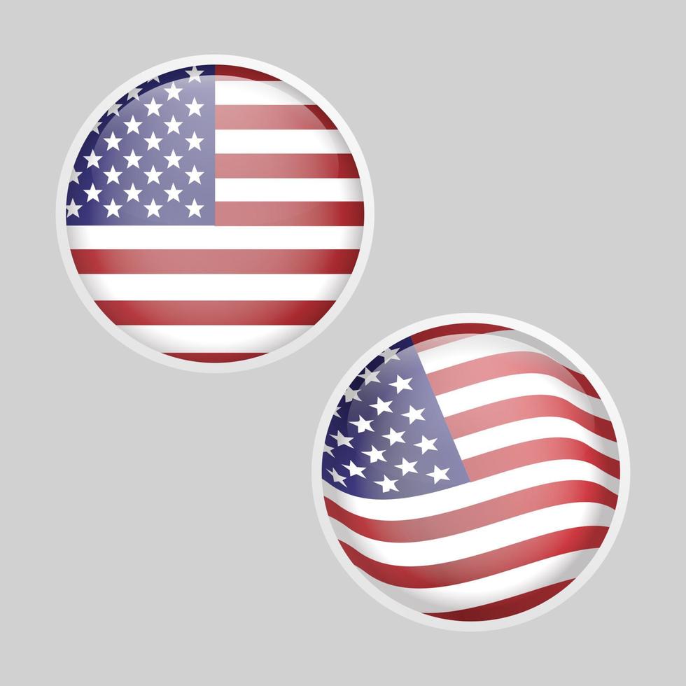 Glossy round glass USA America flag set vector