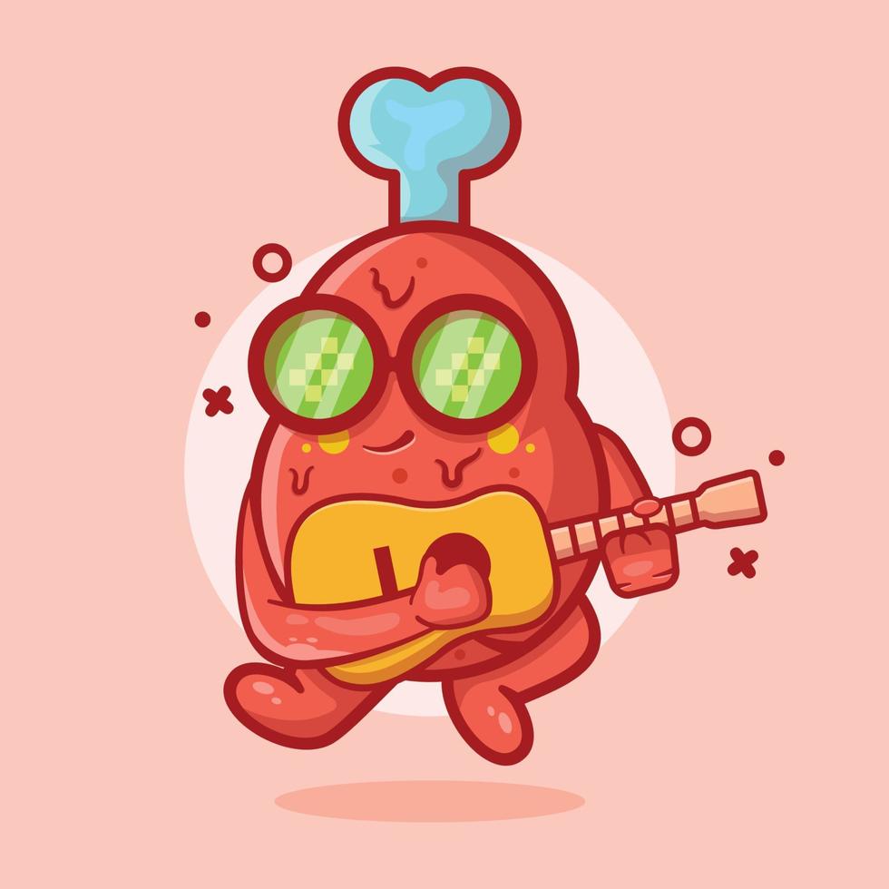 mascota de personaje de comida de muslo de pollo fresco tocando guitarra dibujos animados aislados en diseño de estilo plano vector