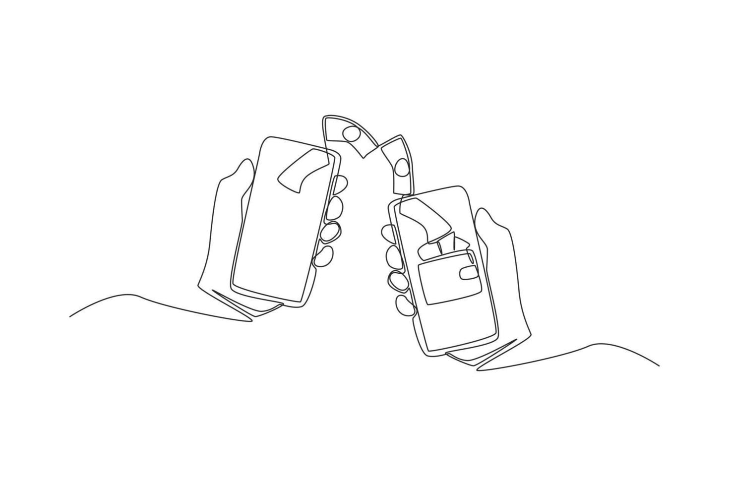 Continuous one line drawing send money via smartphone. Wealth and prosperity concept. Single line draw design vector graphic illustration.