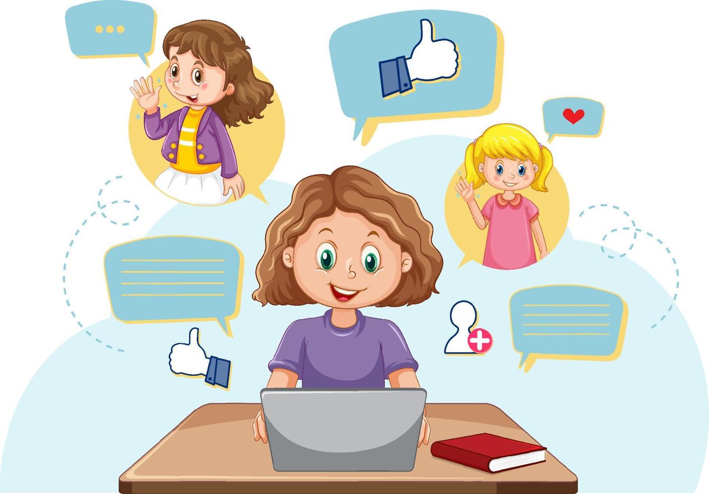 A girl using smartphone for online learning vector