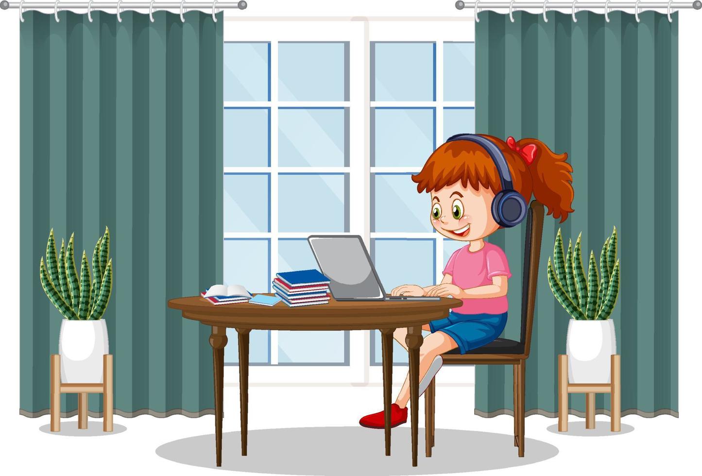 A girl browsing internet on laptop vector