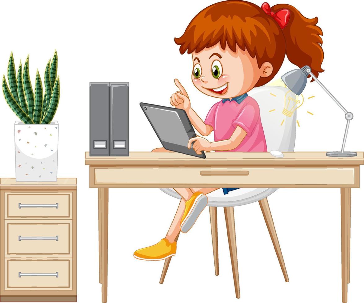A girl browsing social media on tablet vector