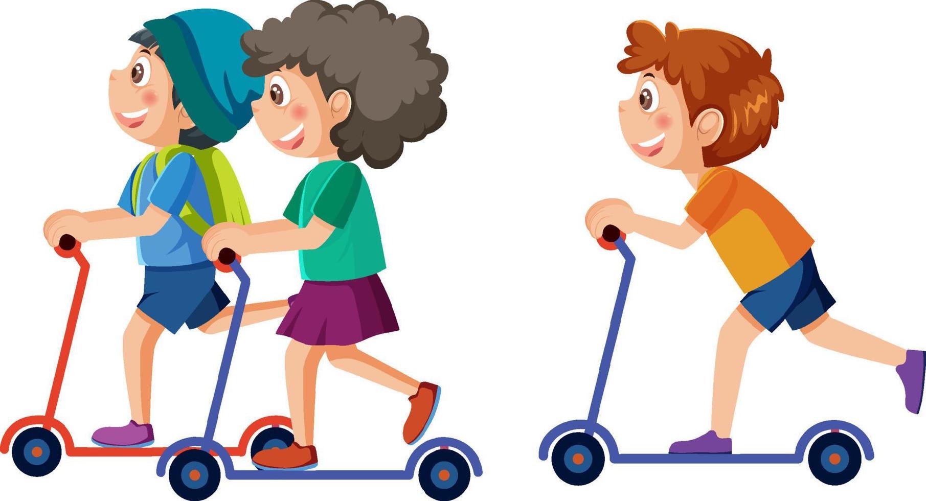 Children rising on scooters vector