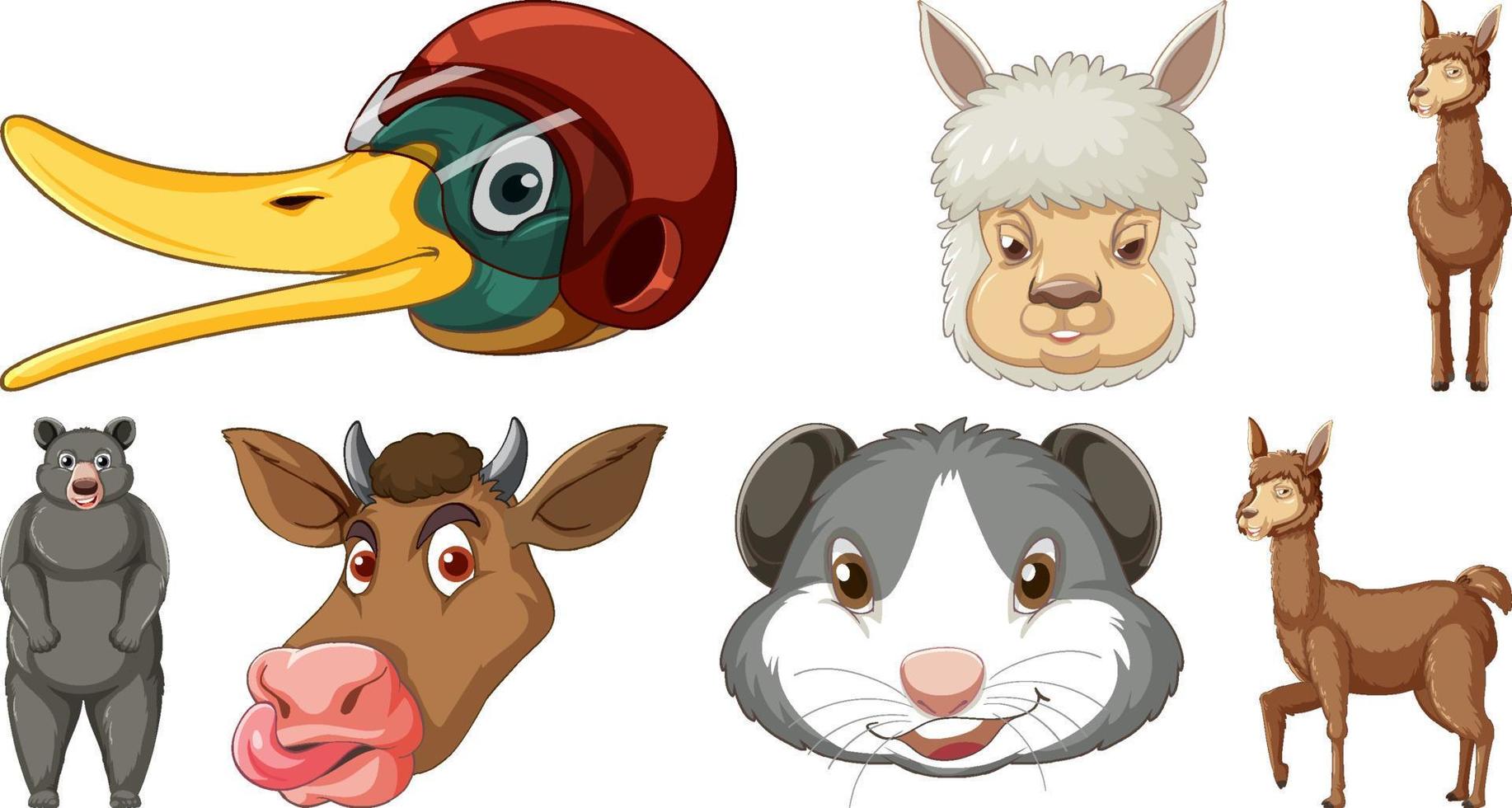 Set of various animals cartoon characters vector