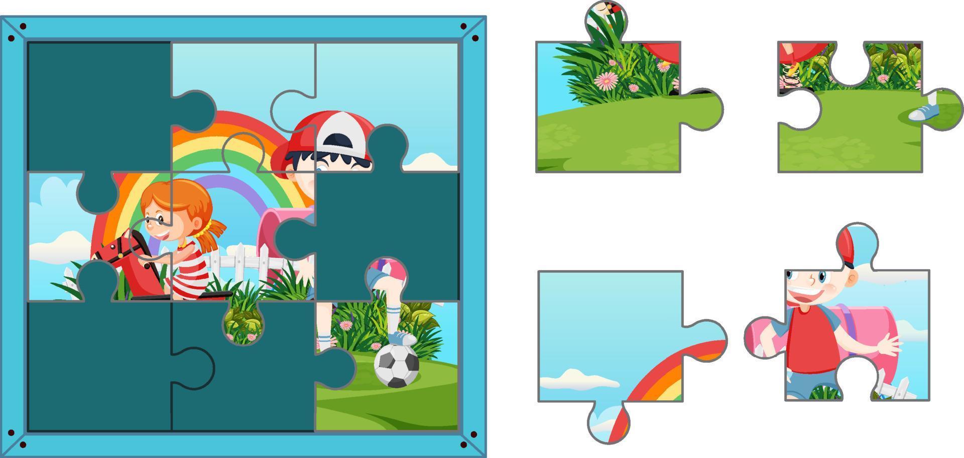 plantilla de juego de rompecabezas de fotos para niños vector