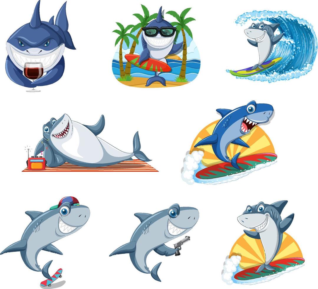 Different sharks in summer beach vector