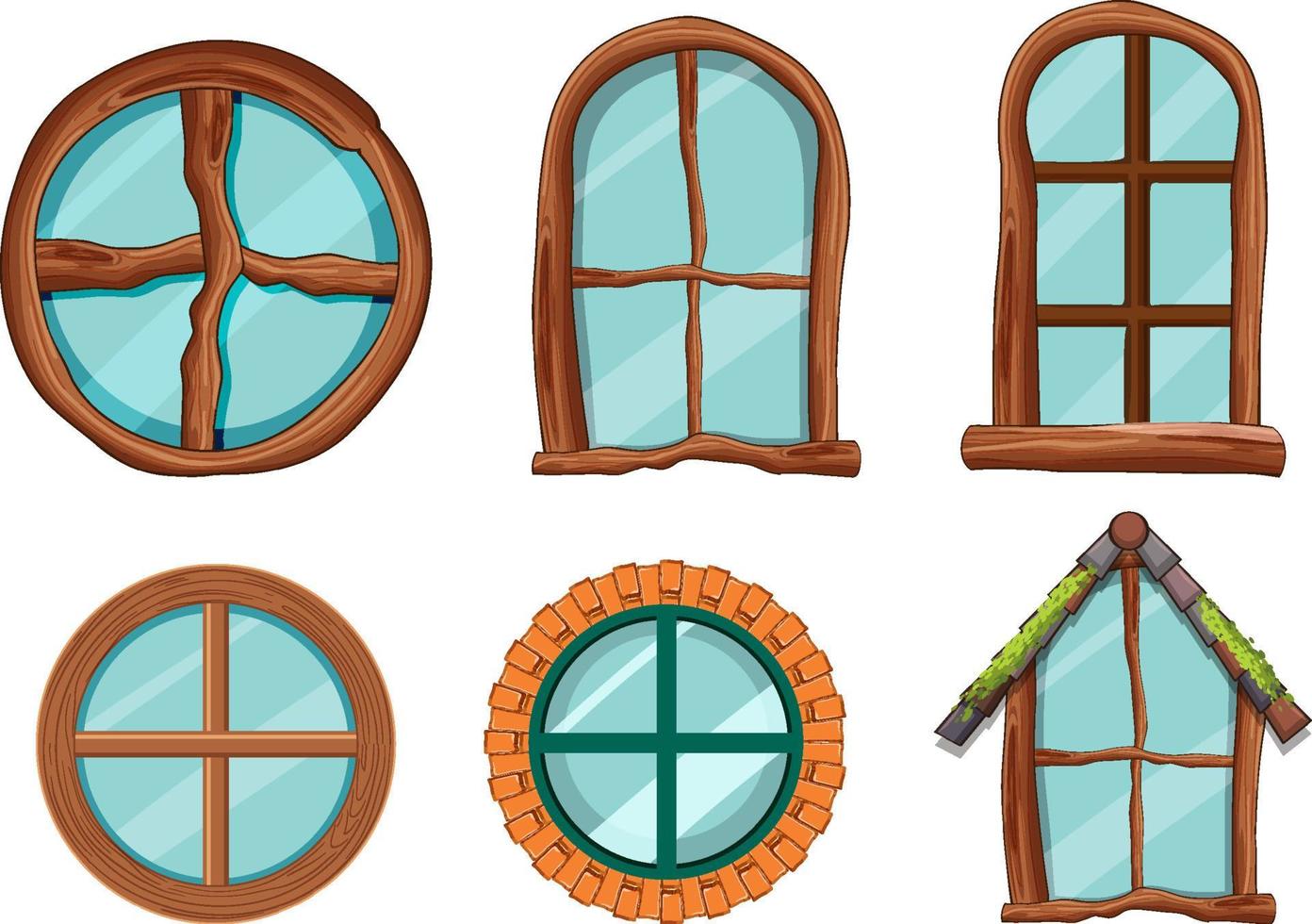 conjunto de ventanas de la casa hobbit vector