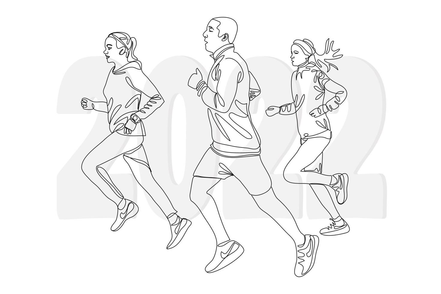 People running marathon 2022 one line vector